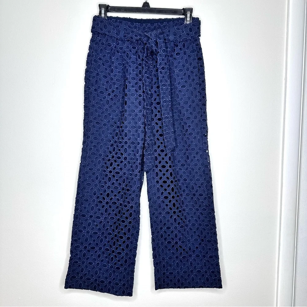 J.Crew Tie Waist Eyelet Pants Elastic Pull On Lined Trouser Pants Womens - Picture 3 of 10